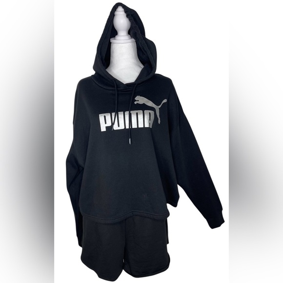 NWT 2 Piece Black Puma Hoodie XLG Shorts Pockets LG Gift Ready Active Wear - Picture 2 of 14
